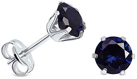 Miore Ohrstecker Damen aus 9 Karat Weißgold 375 mit Smaragd/Saphir/Rubin/Zirkonia im Rundschliff, Ohrringe Damen mit Edelsteinen in Krappenfassung, Schmuck Allergenfrei, Handgemacht (5.5 x 5.5 mm)