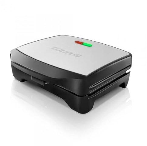 Taurus Miami Premium - Grill électrique 3 en 1 900W, Sandwich, gaufre ou grill, Plaques anti-adhésives interchangeables, Voyant d'alimentation et de pré-chauffage, Inox et noir