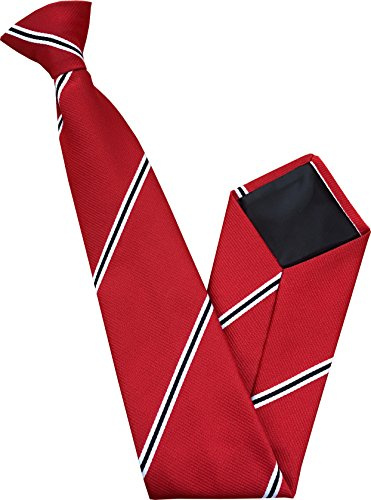 Great British Tie Club Herren Clip auf Krawatte - Rot mit Weiß & Schwarz Streifen