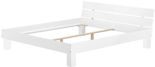 Erst-Holz®Holzbett Buche Massivholzbett 180x220 Doppelbett Überlänge in waschweiß 60.86-18-220 W oR