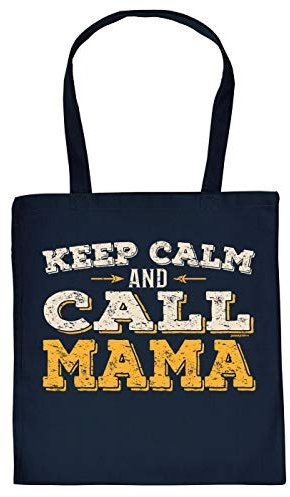 Mama Geschenk-Tasche - Sprüche Baumwolltasche Mutter : Keep Calm and Call Mama - Einkaufstasche Eltern - Stoff-Tasche Mami - Farbe: Navyblau