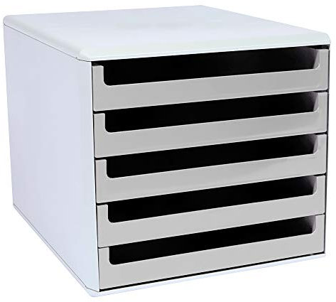 Metzger & Mendle 30050909BE hellgraue Schubladenbox mit 5 hellgrauen Schüben, Recycling, Blauer Engel zertifiziert