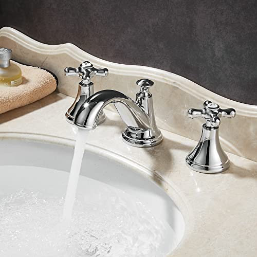 Miscelatore Rubinetto per Lavabo Bagno con Due Maniglie, Tre Fori, Cromato Lucido