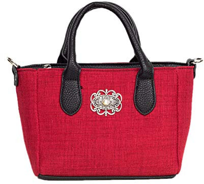 Schlick Accessoires Trachtentasche | Tasche mit Henkel | Handtasche Textil Handtasche im Trachtenstil | Umhängetasche (Rot)