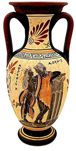 Grekisk keramik keramik, amfora 26 cm, Adonis med gudinnan Afrodite
