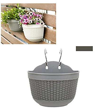 RAILONCH Wandvasen 2-teiliges Set, Halbkreis Kunststoff Rattan Hängender Blumentopf, Hängen Pflanztopf Wandtopf Dekoration für Garten Balkon Innenhof Außenbereiche (Grau,Große)