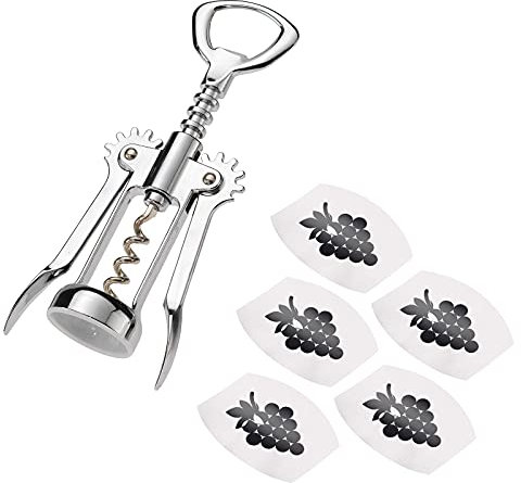 Westmark 602022E6 - Sacacorchos de palanca + 5 vertedores de vino, acero y plástico, color plateado y negro