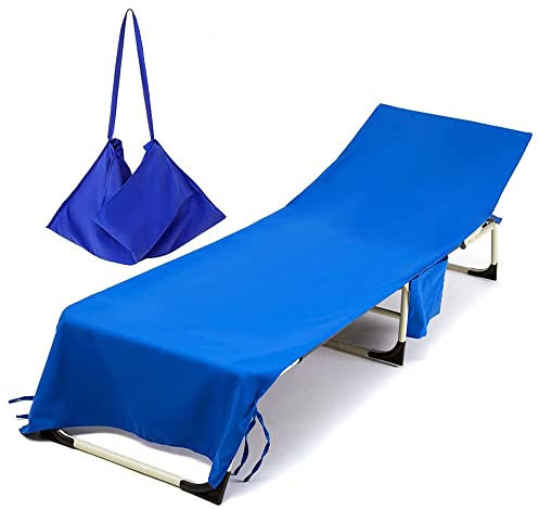 Morbuy Beach Chair Cover, Solid color Lounger Bags with Pockets Sunbed Towels Fitted Microfiber Sun Lounger Towels for Summer Outdoor Garden Pool Vacation Travel (blue)