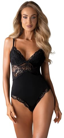 Selente Love & Fun Provocante completo intimo a 2 pezzi: body ed esclusiva benda per occhi in raso, nero imbottito, XXL