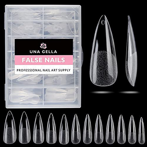 UNA GELLA Capsule Américaine Oignon Amande, 216 Pièces 12 Tailles Préformées Ongles Stiletto Long pour Extensions Acryliques & Dip DIY Salon Professionnel