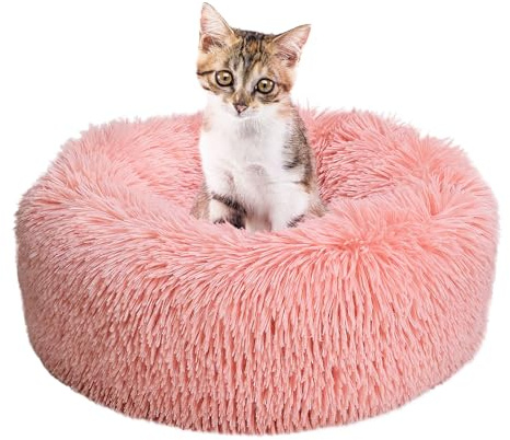 Baguuaray Katzenbett Haustierbett 50cm Hundesofa Katzenbett Flauschig Plüsch Hundebett Rund Donut Weiches rutschfest für Katzen Haustiere Waschbar Hundebett (M~Pink)