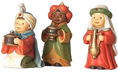 AC - Figuras 3 Reyes Magos Naïf para belén navideño, marmolina, Figuras Decorativas para Nacimiento, Pesebre, Navidad, Adorno Tradicional, 9 cm