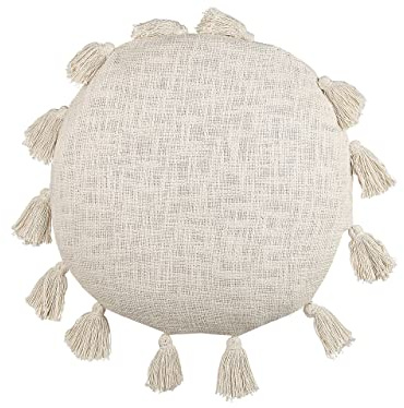 Beliani Dekokissen mit Füllung Quasten Baumwolle beige rund 45 cm Boho Madia