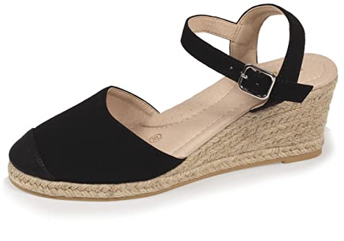 Isotoner Espadrilles Femme à Talon de 6 cm, Ultra Confortable, Semelle à mémoire de Forme, 40, Noir