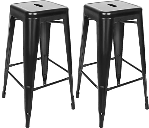 Baiyun Metall Barhocker 2er Set, Industrial Eisen Barhocker 76 cm, Stapelbar Barstuhl mit Fußstütze, Retro-Stil bar Hocker für Esszimmer Balkon Bistro Bar (2, Schwarz)
