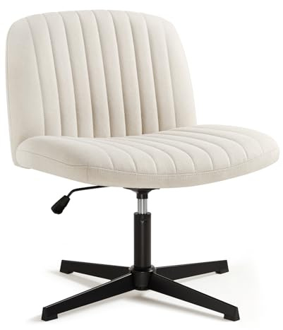 IWMH Bürostuhl ohne Rollen,Höhenverstellbar schreibtischstuhl ohne Armlehnen mit Stoff Breite Sitzfläche, Bequemer Lesesessel Stuhl mit mittlerer Rückenlehne für Haus,Büro,Schlafzimmer (Beige)