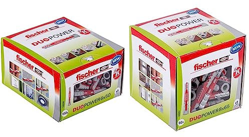 fischer DUOPOWER 6 x 50, Universaldübel, leistungsstarker 2-Komponenten-Dübel & DUOPOWER 8 x 65, Universaldübel