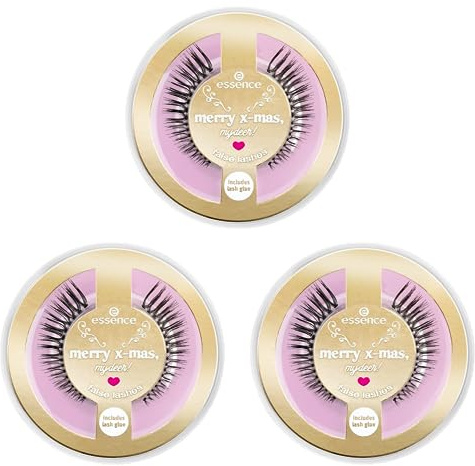 essence merry x-mas, my deer! false lashes, künstliche Wimpern, Nr. 01, Schwarz, volumengebend, natürlich, vegan, ohne Mikroplastikpartikel, Nanopartikel frei, ohne Parfüm, 3er Pack (3x1pair)