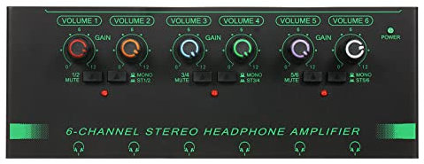 SHUAIGUO-1 6-Channel Stereo Headphone Amplifier Compact 6 Channels Mini Audio Stereo Headphone Amp with 6.35mm/3.5mm Input Volume Control In-ear Monitoring System for Stage and Studios