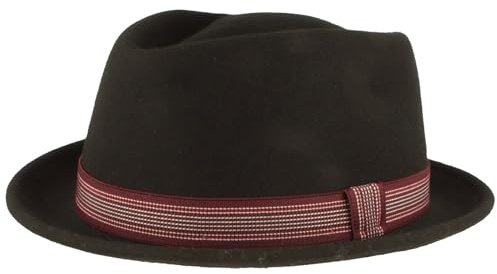 Breiter Rollbarer Filzhut Diamond Wollhut Wasserabweisend Pork Pie Hut knautschbar Schwarz Bordeaux S