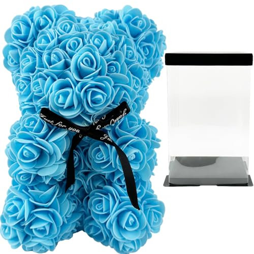 SECALIFE Rose Bear Rose Teddy Bear Flower Bear Cute Teddy Flower Bear Birthday Gifts for Girl Wife Cute Romantic Christmas Valentines Day Gifts, Blue