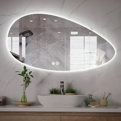 JFOZDM Specchio Bagno LED, Specchio Bagno con Luce, Specchio da Bagno Ovale con Luci, 3 Temperature Colore, IP44 Vetro Temperato, Funzione Memoria, Disappannamento, Dimmerabile 19.7×31.5in/50×80cm