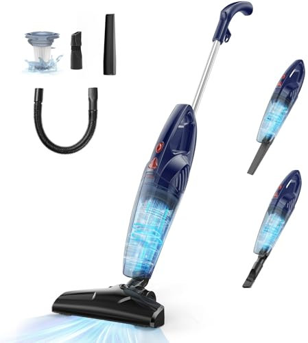 Aspiron Stabstaubsauger mit Kabel, 20000Pa stielstaubsauger mit Kabel, 6-in-1 Staubsauger Beutellos mit 1L Kapazität, 5M Kabel, 600W Handstaubsauger für Sofas, Teppich, Fliesen und Böden