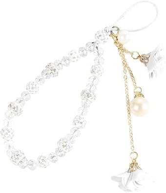 Jowxsx White Pearl Flower Charm Hand Strap for Phone Charms Accessories for Decoration, Pearl Beaded Strap Lanyard Wrist Cute Aesthetic Phone Chain