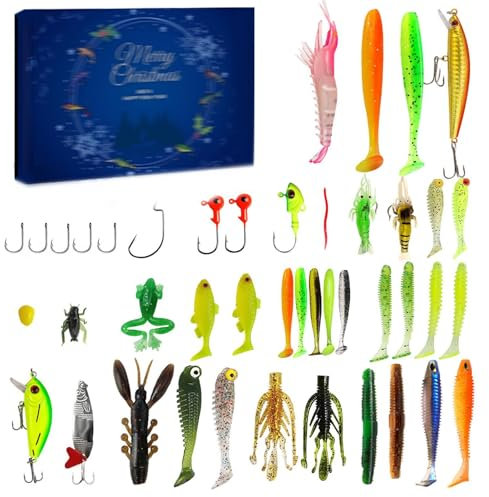 Senermter Angelzubehör-Adventskalender,Angelköder-Adventskalender | 24-Tage-Weihnachts-Countdown-Fischzubehör-Set - 2024 Adventskalender Angel-Weihnachts-Countdown-Angelköder-Set für Teenager-