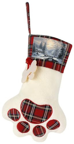 Personalisierter Weihnachtsstrumpf für Hunde, Weihnachtsstrumpf, Winter-Schneeszene, bedruckt, zum Aufhängen, handgefertigt, Hunde-Fußabdrücke, Muster für Weihnachtsdekoration