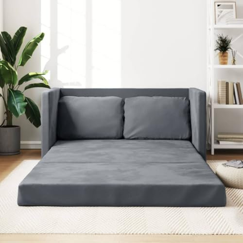 KLYEON Bodensofa mit Schlaffunktion Dunkelgrau 122x204x55 cm Samt,Komfortables Bodensofa mit 2in1Funktion für Wohnen und Schlafen Wohnzimmer, Sofas