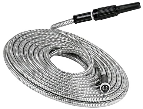 POPETPOP Tuyau D'arrosage Trempeur Inoxydable Robinet Buse Haute Pression Pour Tuyau Diviseur Pliable Rétractable De Suintement D'eau Droit Extensible Silver