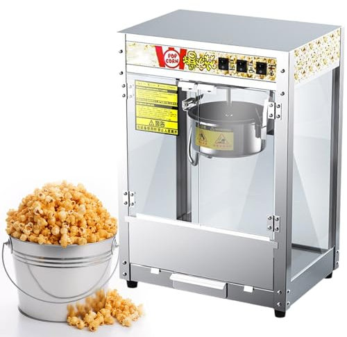 GESAIDES Máquina Comercial para Hacer Palomitas de Maíz, 1250 W, para Encimera, para Cine, con Control de 3 interruptores y Marco de Acero, Puertas de Vidrio Templado
