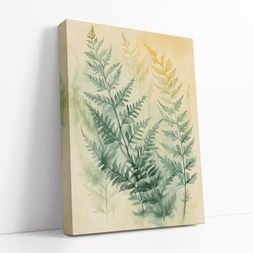 Lithobee - Watercolour Fern Leaves Wall Art for Nature Lovers Canvas Only 24x18inch(64x48cm) - Style No: 300