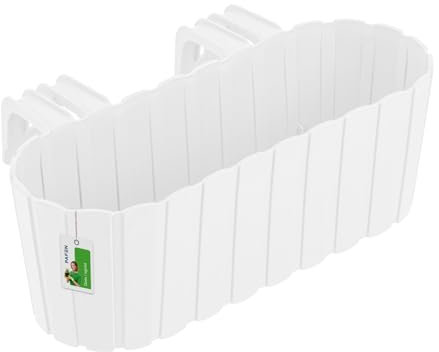 PAFEN Pot à Fleurs 4,9L à Suspendre sur Balustrade – 385 x 200 x 130 mm – Bac à Plantes Élégant, au Lattes, Pot de Balcon Résistante aux Intempéries et aux UV - Blanc