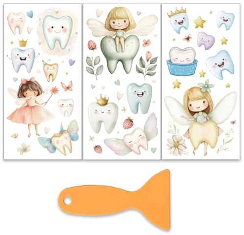 OLYCRAFT 3 Stück/Set Zahnfee Transferfolien Zum Aufreiben Für Möbel 15x30cm Große Zahn Möbelaufkleber Dekor Fantasy Thema Transferaufkleber Mit 1 Teiligem Schaber Für Scrapbook Heimdekoration