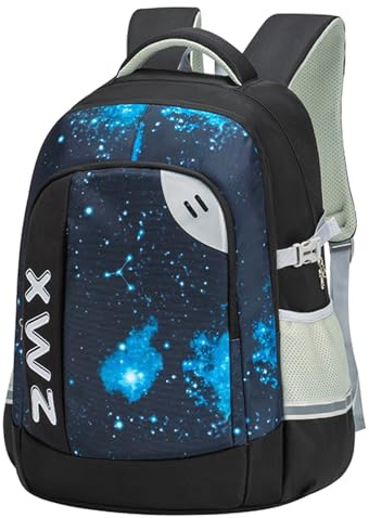 Amythe Schulrucksack Jungen Teen 8-15 Jahre Groß Modern Robust 46L, Schwarz | Wasserdicht Reflektierend Leicht Ergonomisch Schwarz Daypack Multitasche Geräumig für Schule Reisen Wandern Freizeit