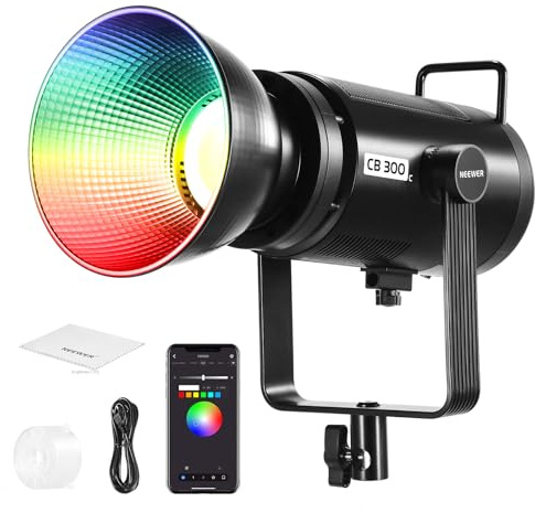 NEEWER 300W RGB LED Videolicht mit Reflektor, APP & 2,4G Steuerung, 2500K-7500K CCT, CRI97+, 29600Lux/1m, 17 Szenen, Bowens Mount Dauerlicht für Studio Fotografie Aufnahme Streaming, CB300C
