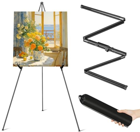 Easel Stand for Display Painting Wedding Sign Portable Folding Poster Holder Stand Metal Floor Tripod Art Easels, Black