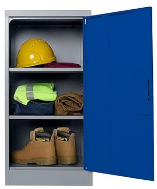 The Workplace Depot Metal Storage Cupboard – Steel Industrial Cabinet, Grey or Blue Powder-Coat, Adjustable Shelves, Multi-Point Locking – Ideal for Office, Workshop & Warehouse Storage (Blue)