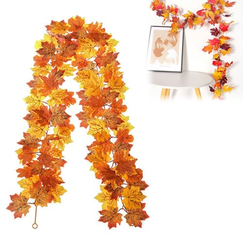 Ghirlanda Di Foglie D'acero Artificiali, Ghirlanda Autunnale, Decorazione Autunnale, Decorazioni Per Matrimoni, Ringraziamento, Camino, Balcone, Corridoio, Giardini E Halloween Party