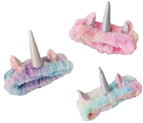 CLISPEED Fasce Per Chioma Da Trucco Elastiche a Forma Di Unicorno, Set Da 3 Corallo, Per Pulizia Viso e Pratiche Per Donne