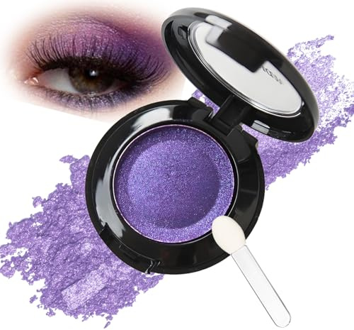 Purple Glitter Eyeshadow Palette – Highly Pigmented Metallic Long-Lasting, Waterproof Formula, Single Pressed Powder, Includes Mirror & Brush, Suitable for Goth & Party Makeup