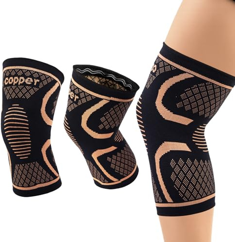 JLFDLLYYZQ 1 Paar Kupfer Kniebandage für Männer und Damen (S) | Kompressionsbandage Knie Support, Bandage Knie für Meniskus, Arthrose, ACL, Kraftsport, Sport, Gym und Laufen