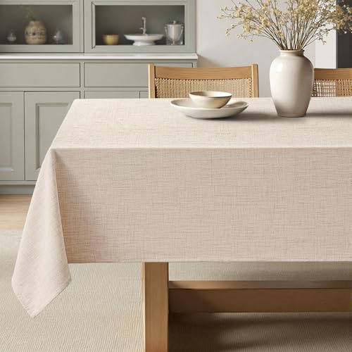 MIULEE Ivory Linen Polyester Tablecloth 60x84 Inch Spring Rectangle Table Cloth Waterproof,Stain Resistant for Dining Party Wedding