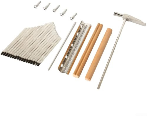 17 Schlüssel Kalimba DIY Ersatzteile Kit mit Stimmhammer Metallstange Z-Stand Holzbrücken Stahlschlüssel Zubehör für Daumen-Reparatur und Montage