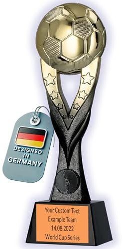 Larius Fußball Siegerpokal (26 cm, 392 g) – Goldene Trophäe mit/ohne Gravur – Ideal für Turniere, Finale, Vereinsmeisterschaften & Kindergeburtstage - F3