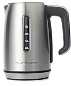 riviera&bar - Elektrischer Wasserkocher Inox 1L - 2000W - Temperaturregelung 40-100°C, LCD-Anzeige, Warmhaltefunktion 30 Min - Überhitzungsschutz - Kompaktes Design
