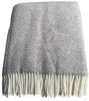 Alpenwolle Wolldecke Neuseeland, 100% Wolle aus Neuseeland, Übergröße 220x200cm mit Fransen (beige)
