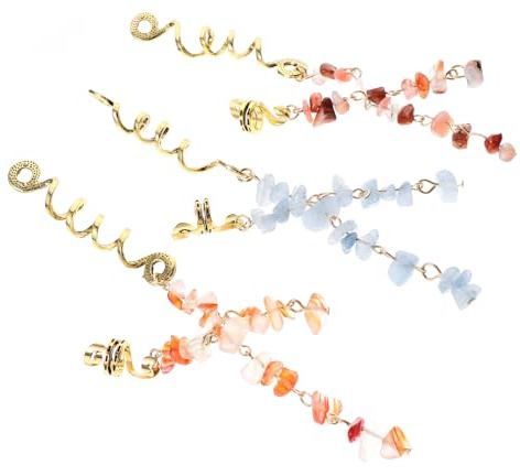 HONMEET 6pcs Natural Stone Dreadlock Jewelry Hair Braids Accessories for Women Hair Jewelry with Long and Short Tassels for Locs